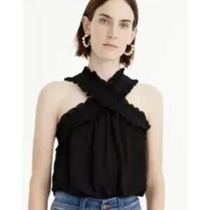J.Crew Black Drapey Wrap Front Tank Top Sz 0 XS Criss Cross Ruffle Blouse